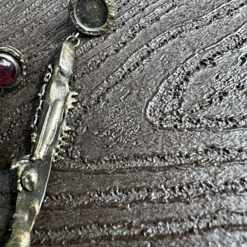 Unique Sterling Silver Earrings with carved Lemon Quartz and Tourmaline - Picture 4 of 8